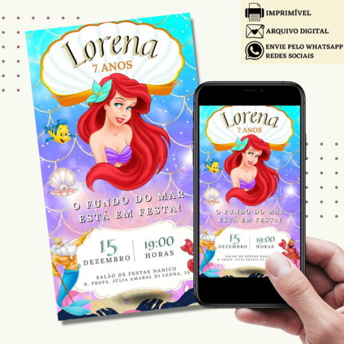 Convite a Pequena Sereia Ariel Digital Virtual