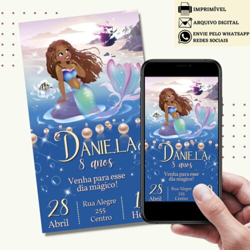 Convite a Pequena Sereia Ariel Morena Filme Novo Digital