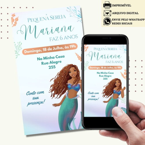 Convite a Pequena Sereia Ariel Morena Filme Novo Digital