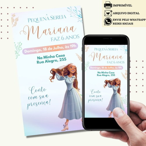 Convite a Pequena Sereia Ariel Morena Filme Novo Digital