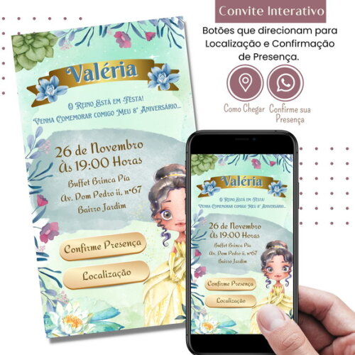 Convite a Princesa e o Sapo Tiana Digital Interativo Virtual