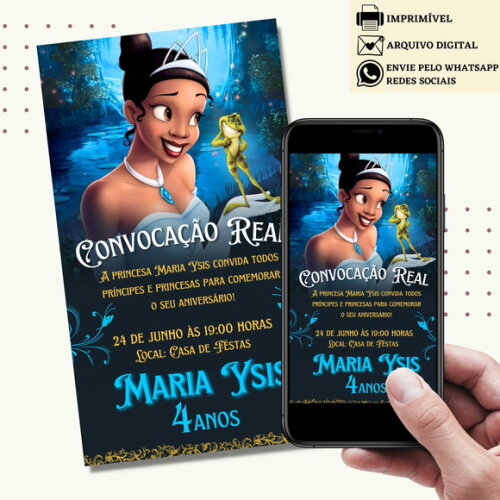 Convite a Princesa e o Sapo Tiana Digital Virtual