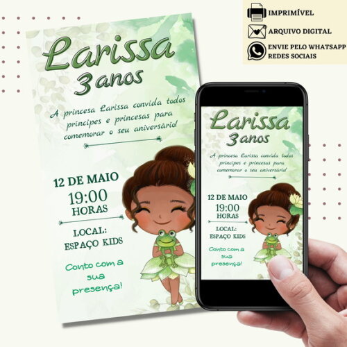 Convite a Princesa e o Sapo Tiana Digital Virtual