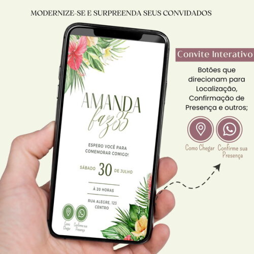 Convite Adulto Flores 15,20,30,40,50 Anos Digital Interativo