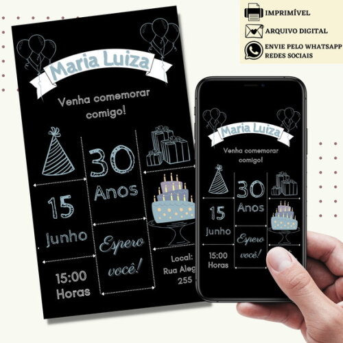 Convite Adulto 15,20,30,40,50 Anos Digital Virtual