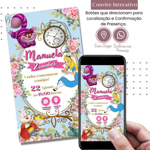 Convite Alice no País das Maravilhas Digital Interativo