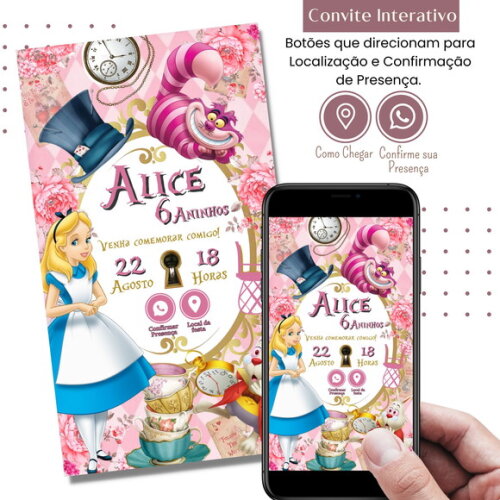 Convite Alice no País das Maravilhas Digital Interativo