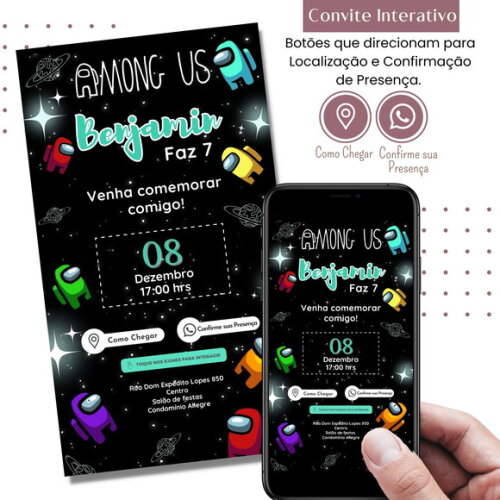 Convite Among Us Digital Interativo Virtual