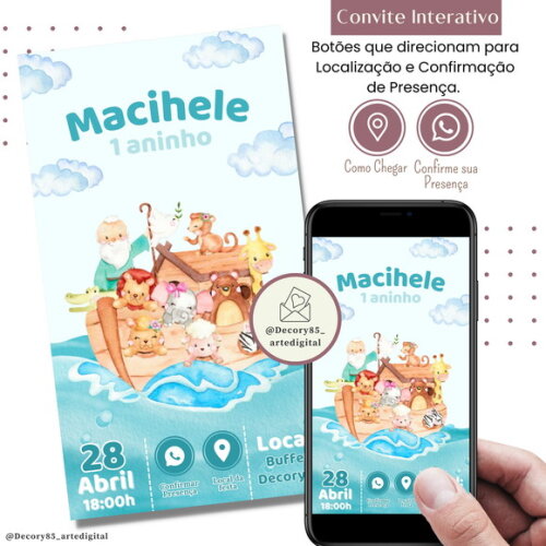 Convite Arca de Noé Digital Interativo Virtual