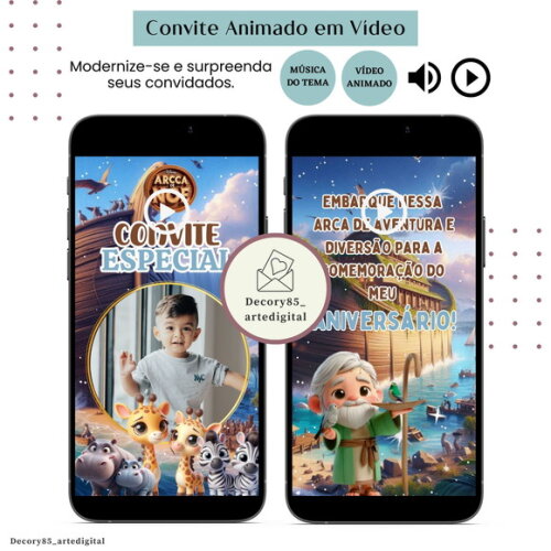 Convite Arca de Noé em Vídeo Animado com Música Digital