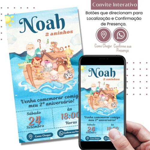 Convite Arca de Noé Digital Interativo Virtual