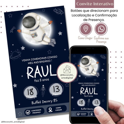 Convite Astronauta Digital Interativo Virtual