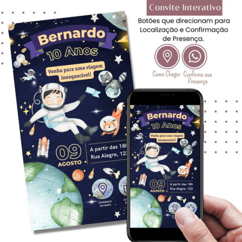 Convite Astronauta Digital Interativo Virtual