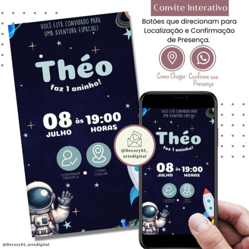 Convite Astronauta Digital Interativo Virtual