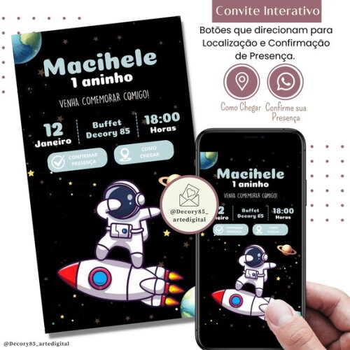 Convite Astronauta Digital Interativo Virtual