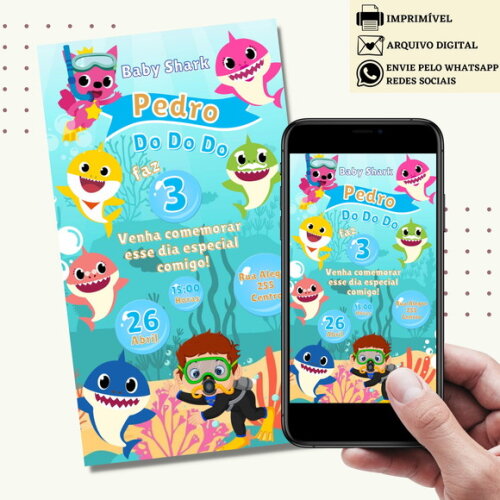 Convite Baby Shark Digital Virtual