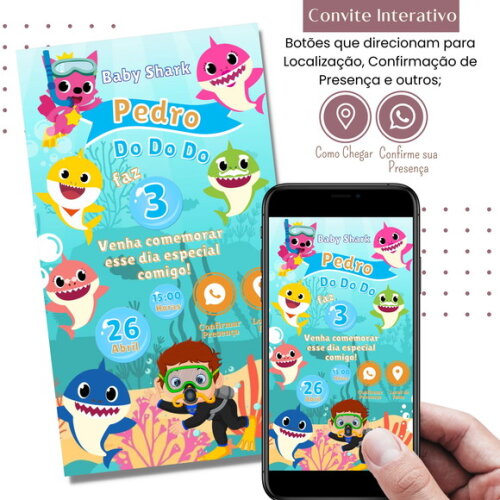 Convite Baby Shark Digital Interativo Virtual