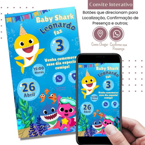 Convite Baby Shark Digital Interativo Virtual