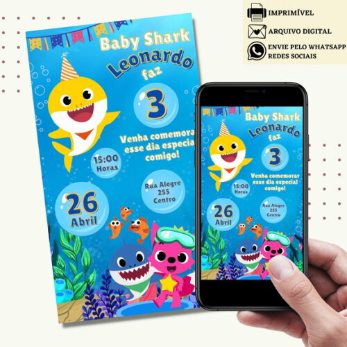 Convite Baby Shark Digital Virtual