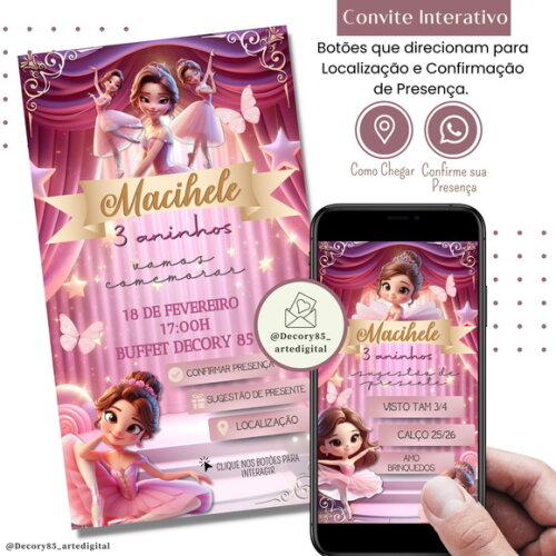 Convite Bailarina Balé Digital Sugestão de Presente