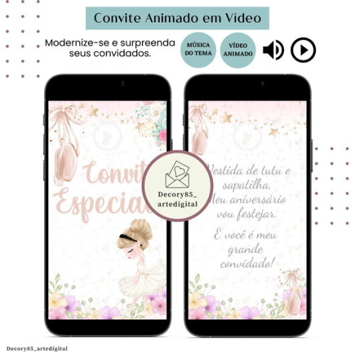 Convite Bailarina Balé em Vídeo Animado com Música Digital