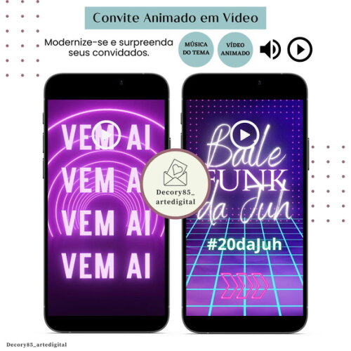 Convite Baile Funk Neon em Vídeo Animado com Música Digital