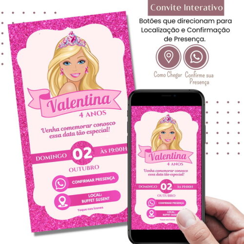 Convite Barbie Digital Interativo Virtual