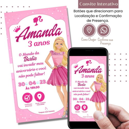 Convite Barbie Digital Interativo Virtual