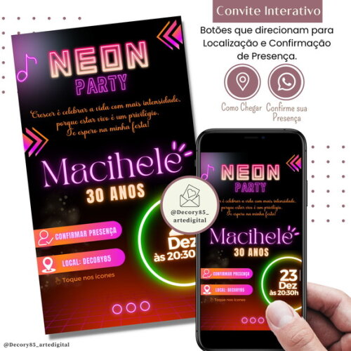 Convite Balada Neon Virtual Digital Interativo