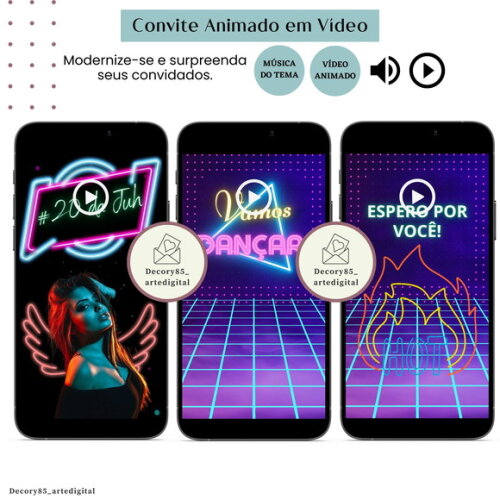 Convite Baile Funk Neon em Vídeo Animado com Música Digital