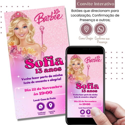 Convite Barbie Digital Interativo Virtual