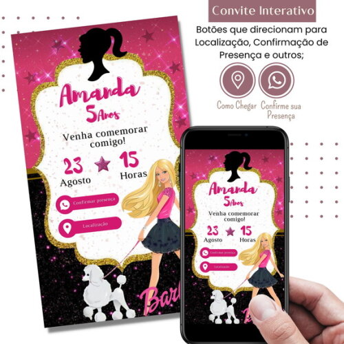 Convite Barbie Digital Interativo Virtual