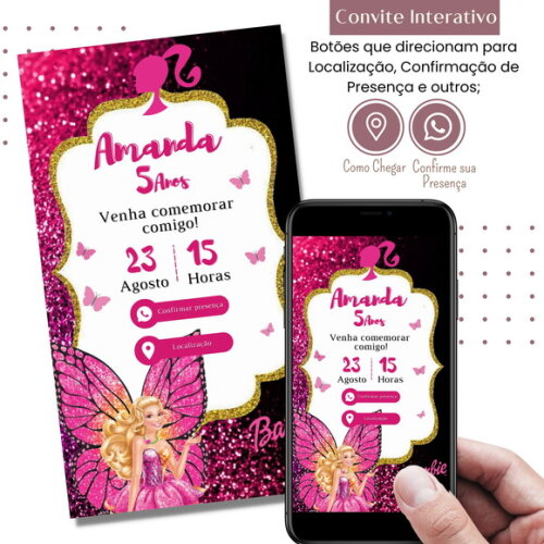 Convite Barbie Digital Interativo Virtual