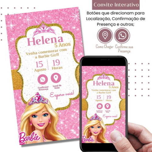 Convite Barbie Digital Interativo Virtual
