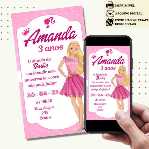 Convite Barbie Digital Virtual