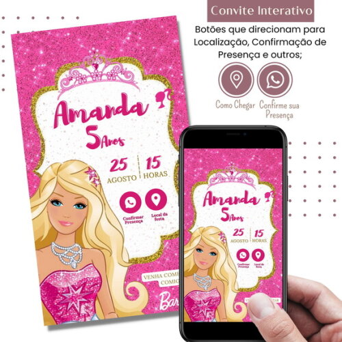 Convite Barbie Digital Interativo Virtual
