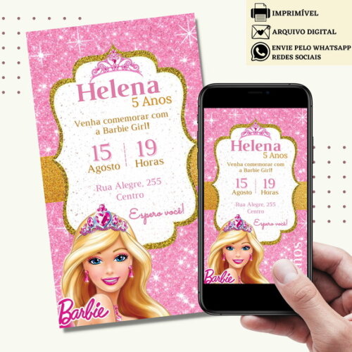 Convite Barbie Digital Virtual