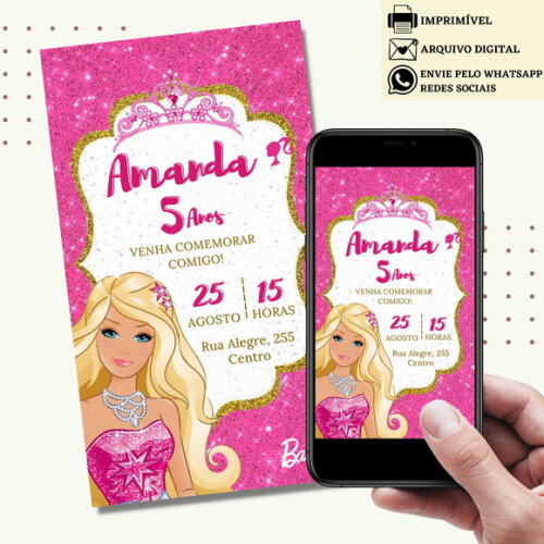 Convite Barbie Digital Virtual