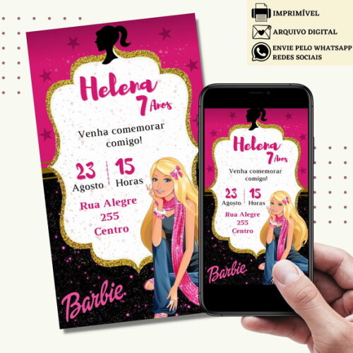 Convite Barbie Digital Virtual