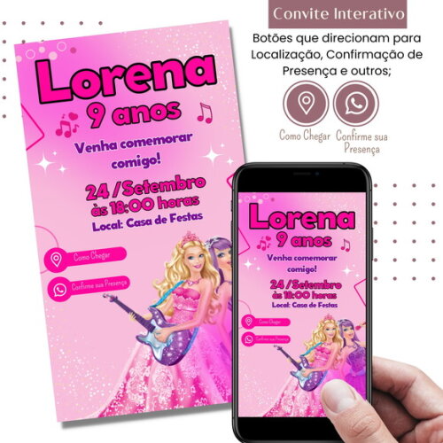 Convite Barbie e a Pop Star Digital Interativo Virtual