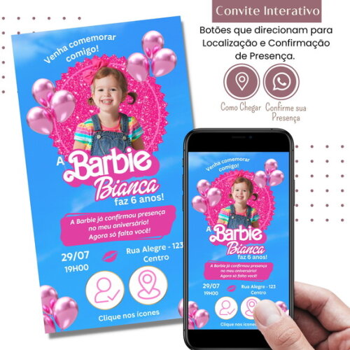 Convite Barbie Filme Novo Digital Interativo Virtual