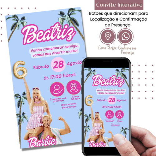 Convite Barbie Filme Novo Digital Interativo Virtual