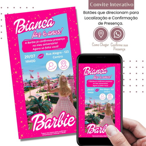 Convite Barbie Filme Novo Digital Interativo Virtual