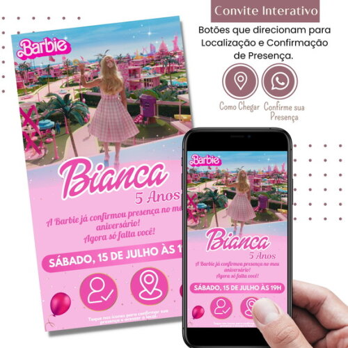 Convite Barbie Filme Novo Digital Interativo Virtual
