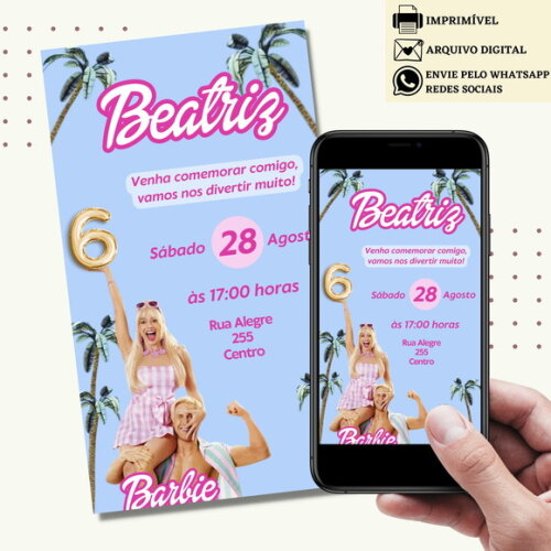 Convite Barbie Filme Novo Digital Virtual