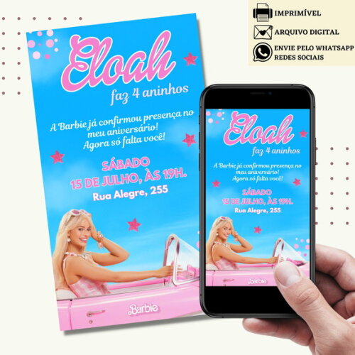 Convite Barbie Filme Novo Digital Virtual