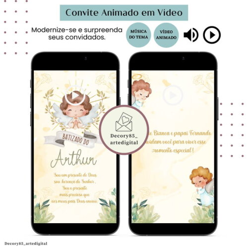 Convite Batizado Batismo em Vídeo Animado com Música Digital