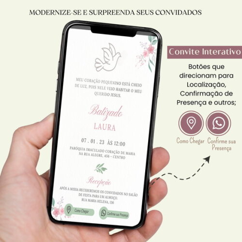 Convite Batizado Batismo Menina Digital Interativo Virtual