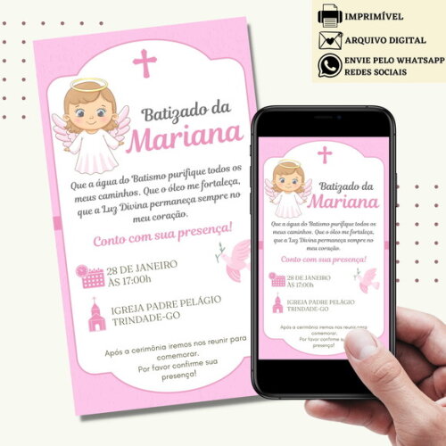 Convite Batizado Batismo Menina Digital Virtual