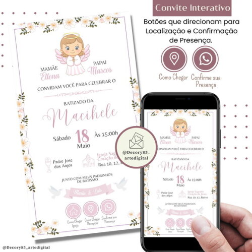 Convite Batizado Batismo Menina Digital Virtual Interativo